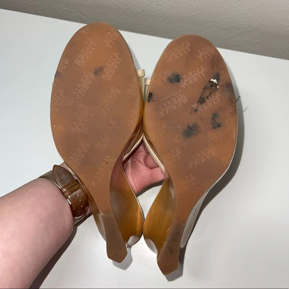 Monica Magli Tan Flutter Mesh Inset Slip-on Wooden Wedged Sandals 6 Women’s - Picture 9 of 12